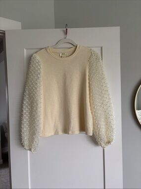 Anthropologie Maeve Cream Ribbed-Neck Knit Top